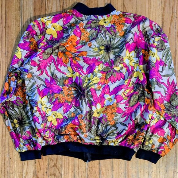 Vintage California Impressions Tropical Floral Satin Bomber Jacket SZ M - Picture 4 of 4